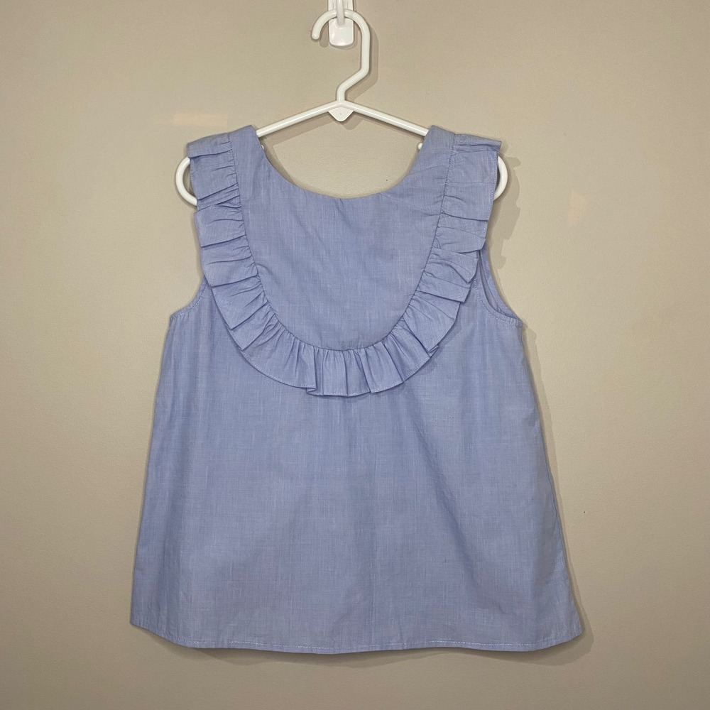 Jacadi Paris Girls Light Blue Ruffle Cotton Sleeveless Blouse Size 8A 128cm
